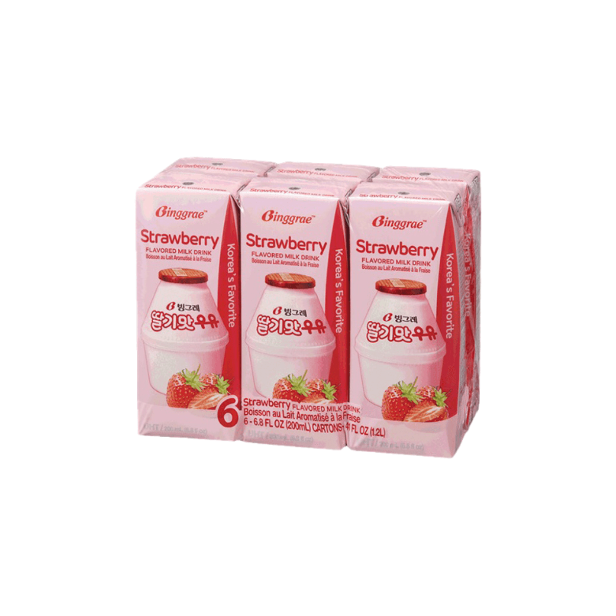 Binggrae - Strawberry Flavored Milk Drink - 200ml x 6 packs